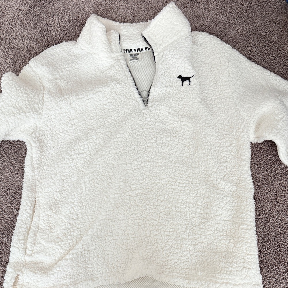 PINK Victoria's Secret Cream Sherpa Quarter-Zip